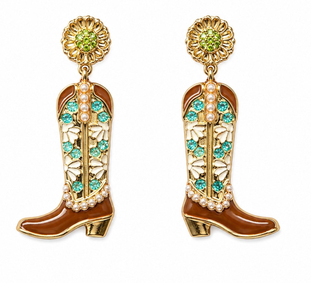 Teal boot earrings