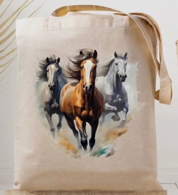 Running horses canvas tote