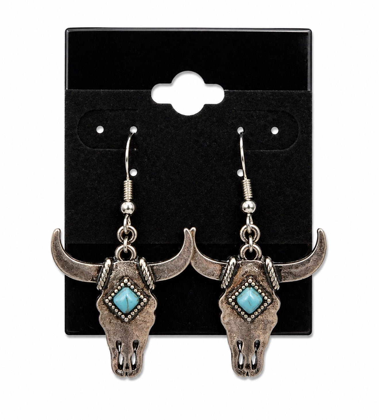 Silver Skull Earrings Blue