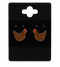 Brown Chicken Earrings