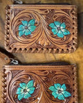 Floral Tooled Cowhide Coin Pouch