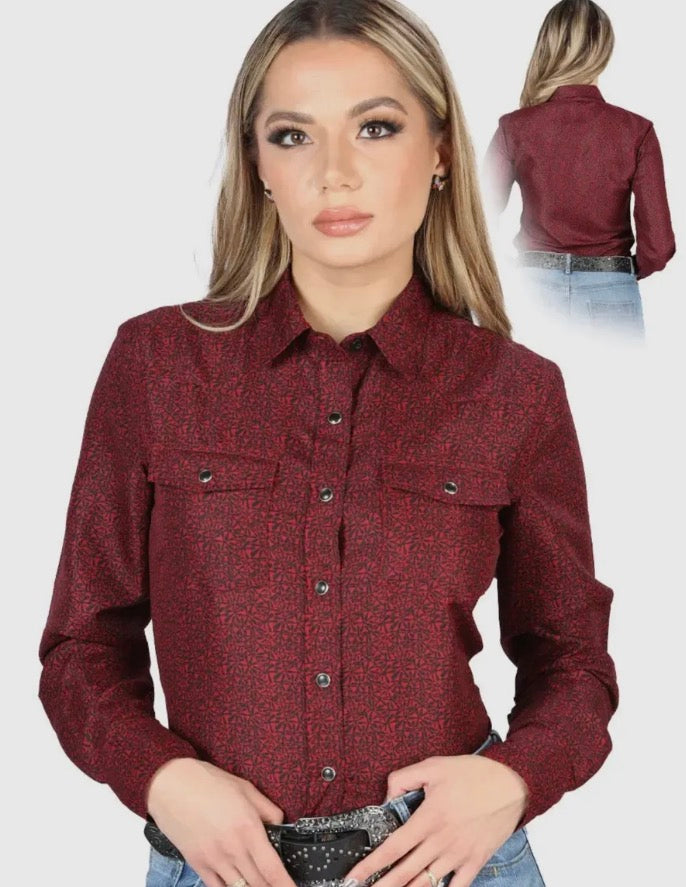 Red Women's Long Sleeve Western Shirt