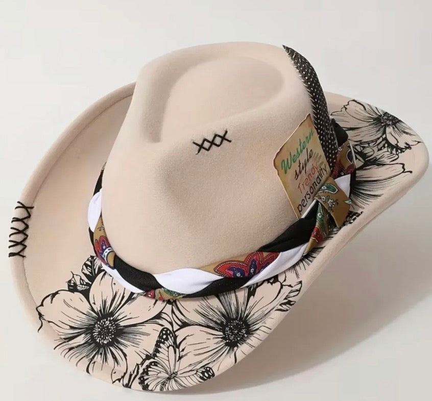 Cream Feather Cowboy Hat