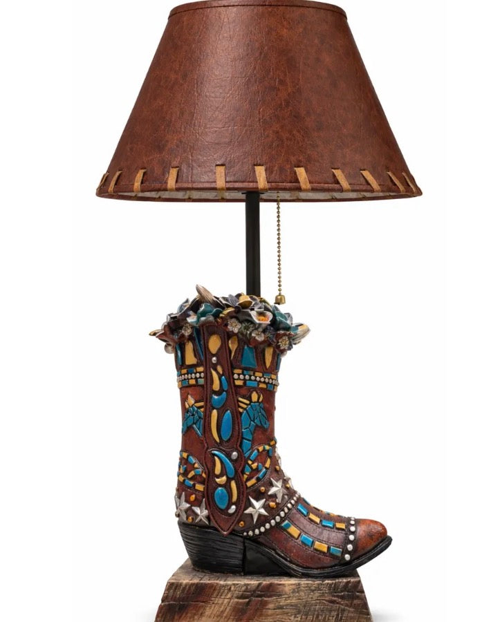 Brown decor boot lamp