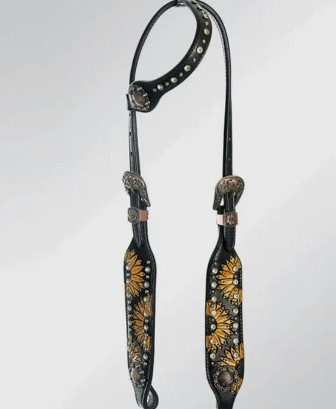 Handcrafted Sunflower Western Headstall