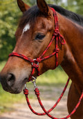 Red/Black Bitless Bridle W Reins