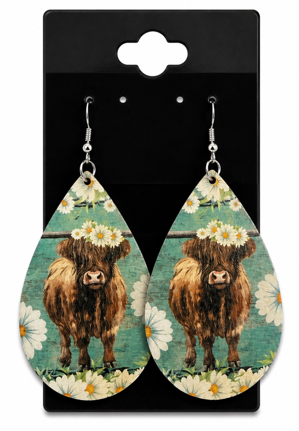 Teal Highland Cow Earrings