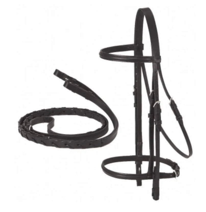 Pony Black Snaffle Bridle W Reins