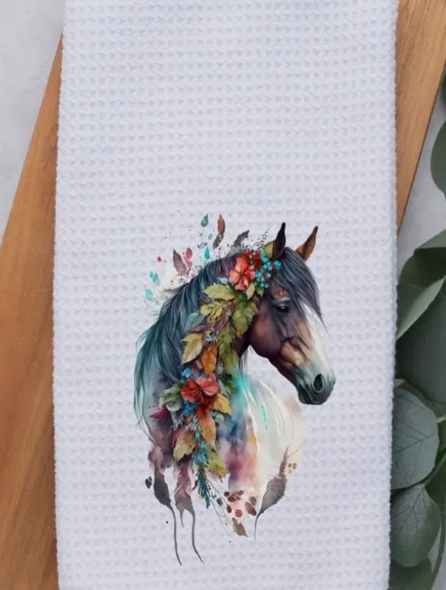 Bay horse floral kitchen towel