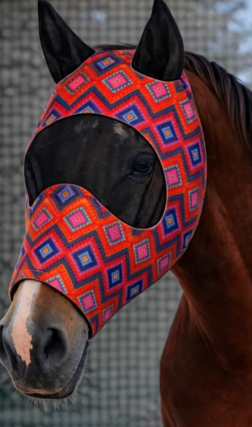 Red Colorblock Fly Mask