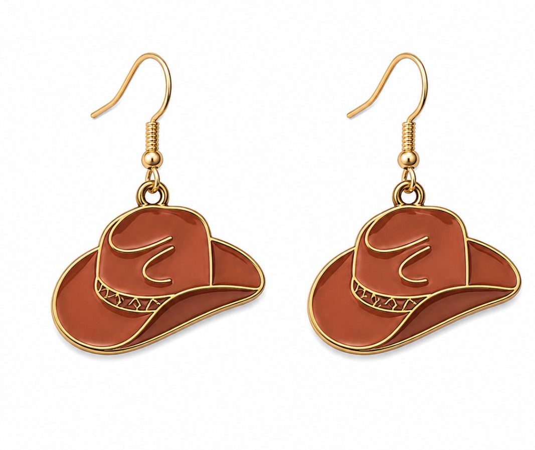 Brown hat earrings