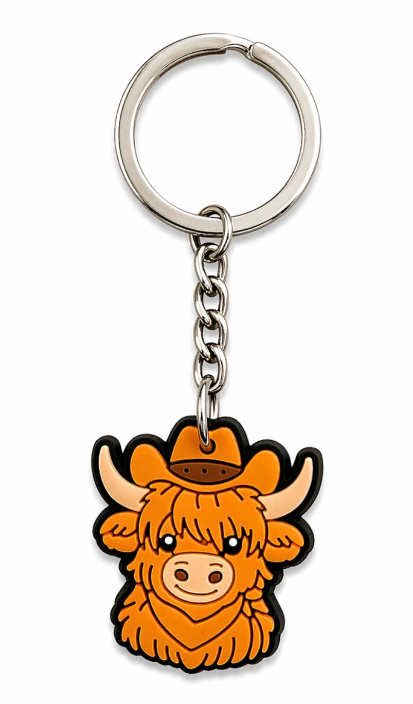 Orange Highland Cow Keychain