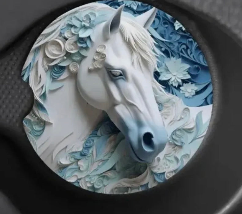 White Horse Car Coaster 2 Pack