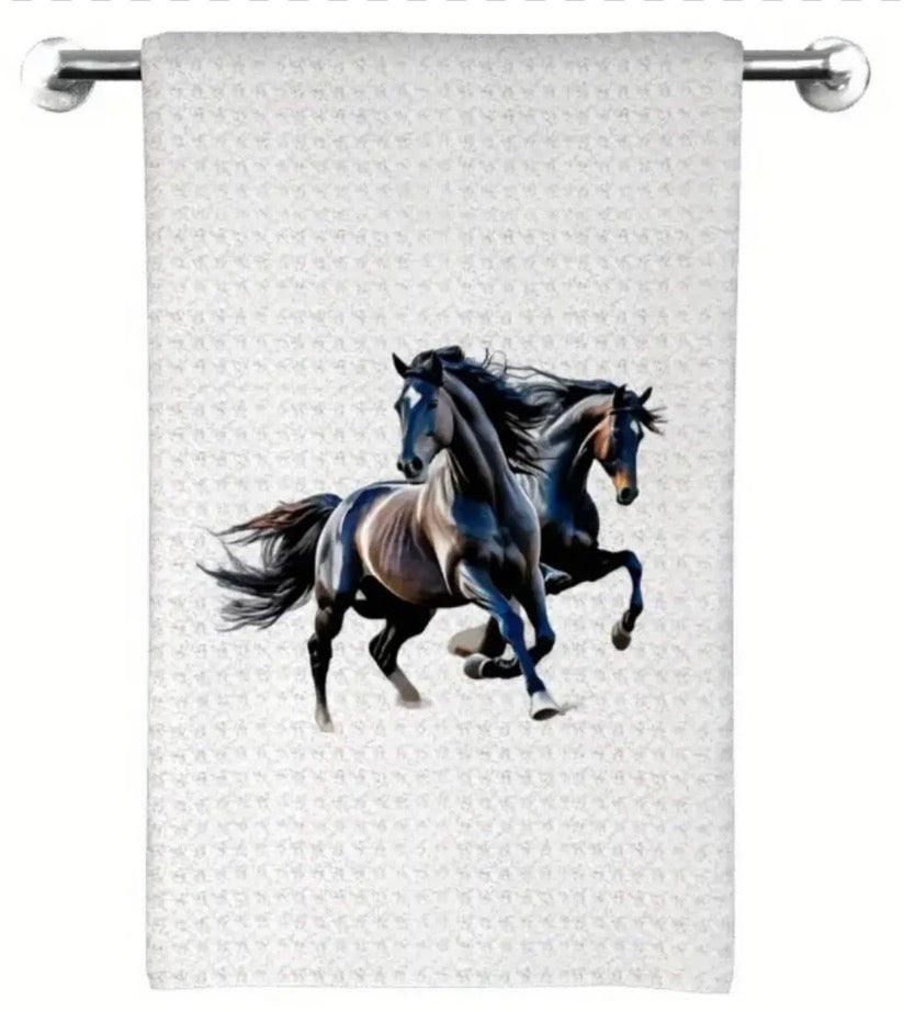 Black Horses Kitchen Towel