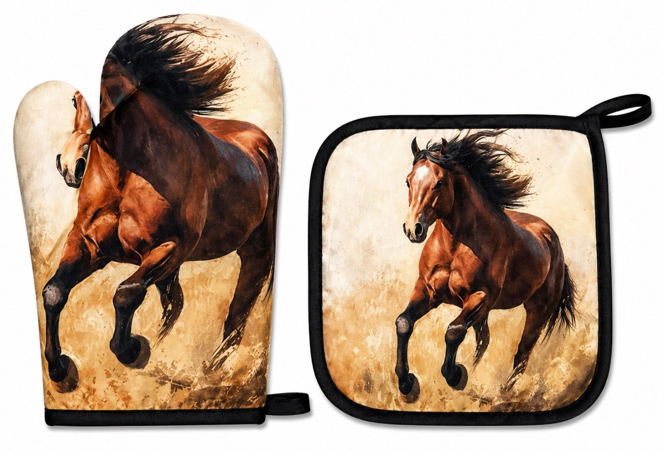 Running Brown Horse Potholders