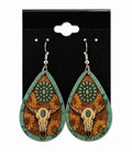 Teal Western Skull Earrings