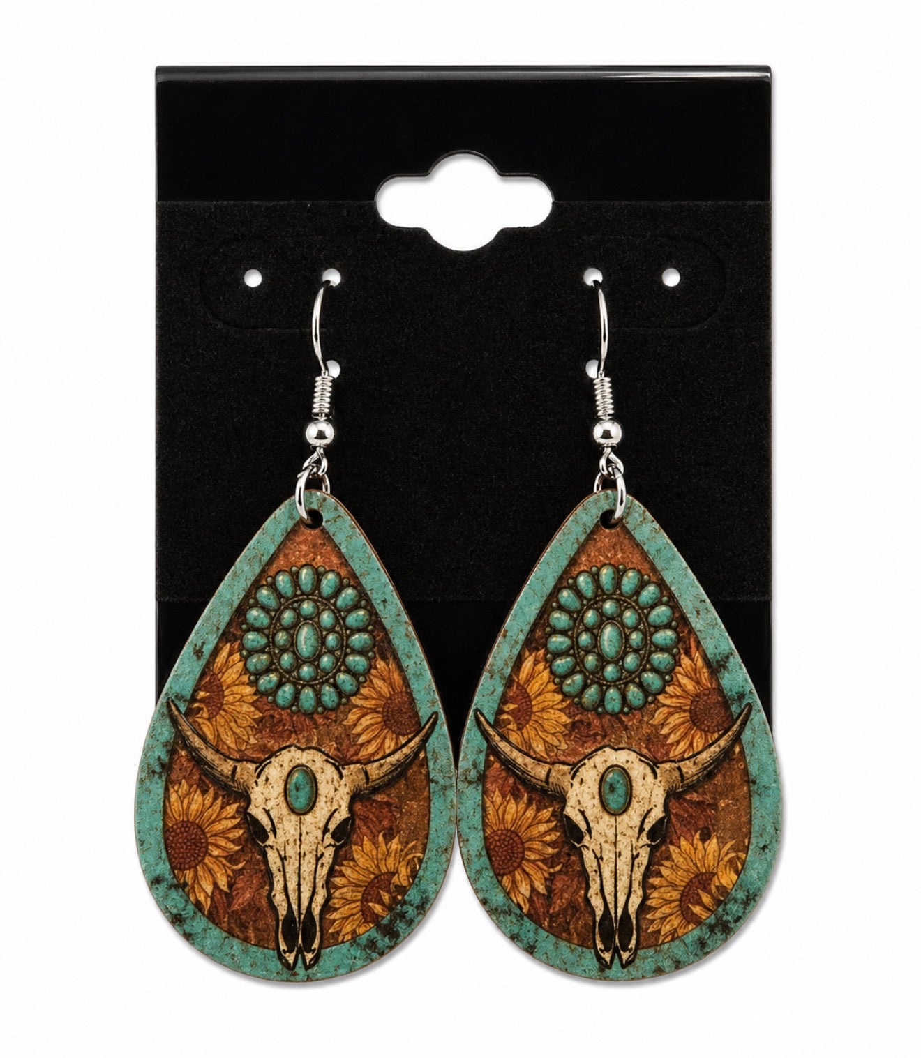 Teal Western Skull Earrings