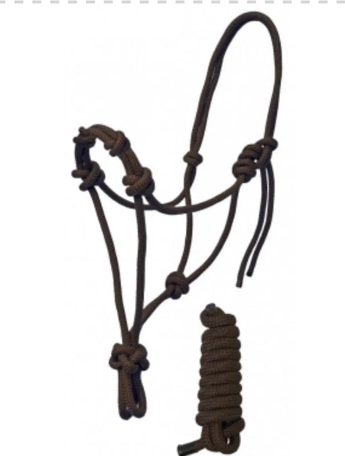 Rope halter w 12 foot lead brown