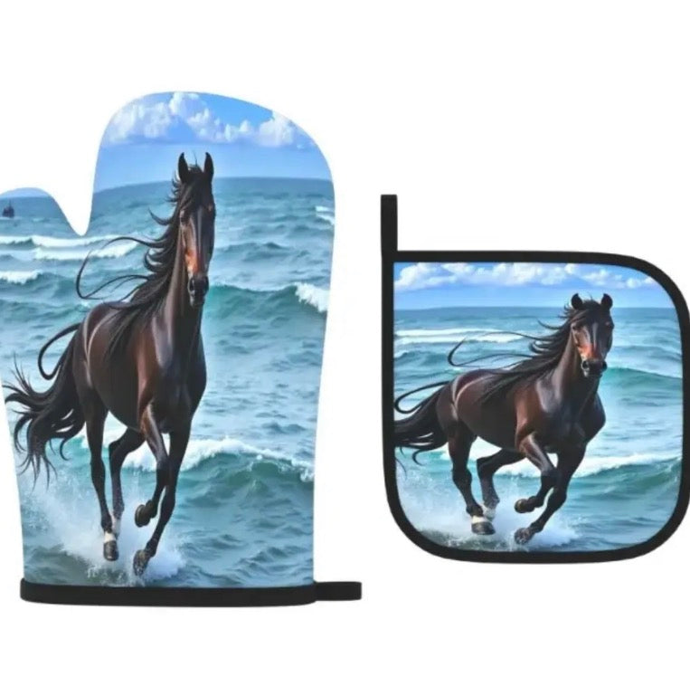 Black Horse In Water Potholders