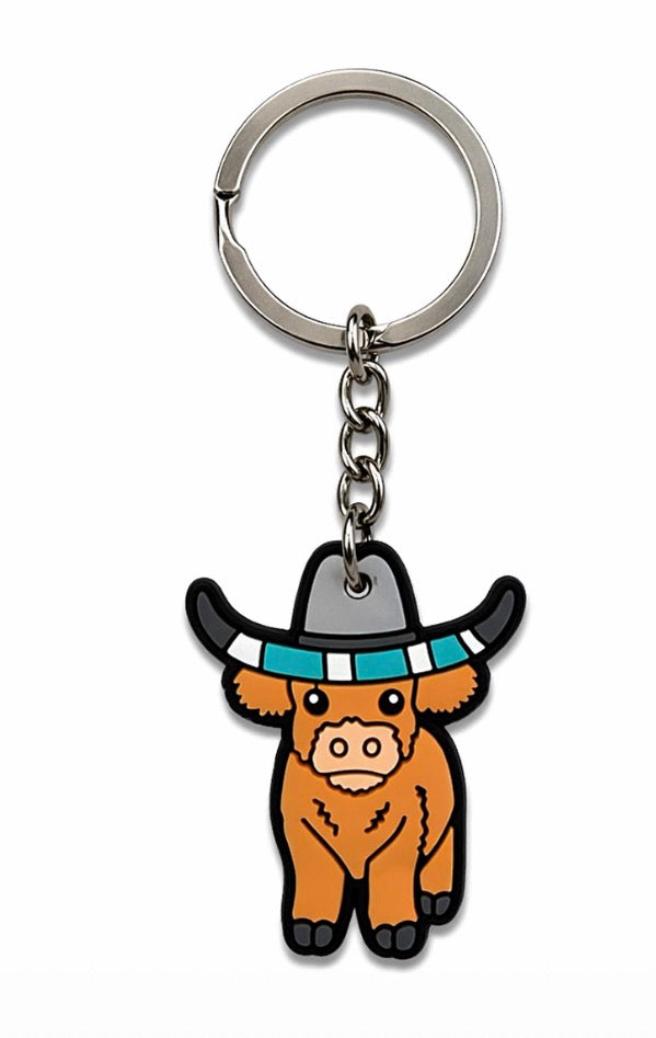 Blue Hat Cow Keychain