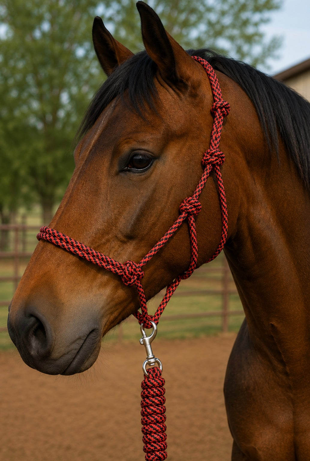 Red/black rope halter W lead