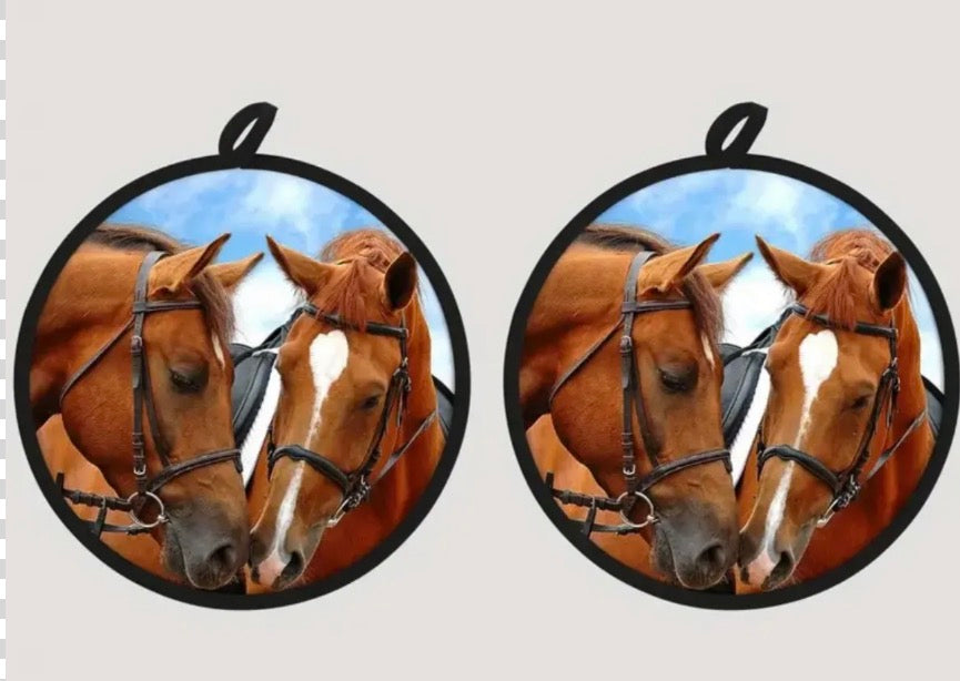 2 Chestnut Horses Potholders