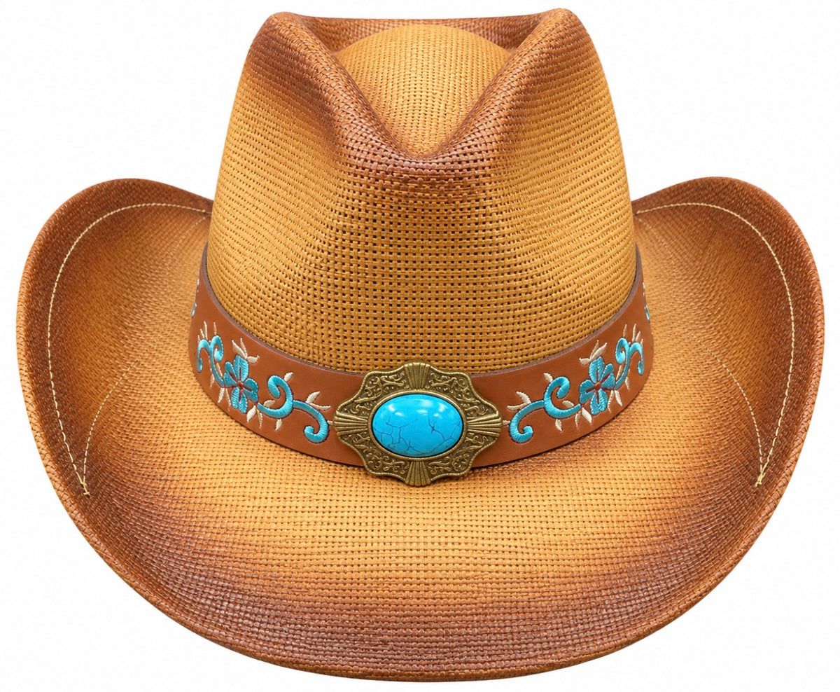 Western Brwn Teal Cowboy Hat