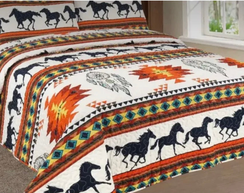 King 3pc Running Horse Bedspread Set
