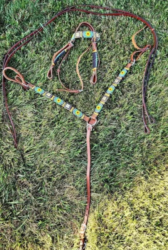 CUSTOM Sunflower Headstall, Breast Collar Set