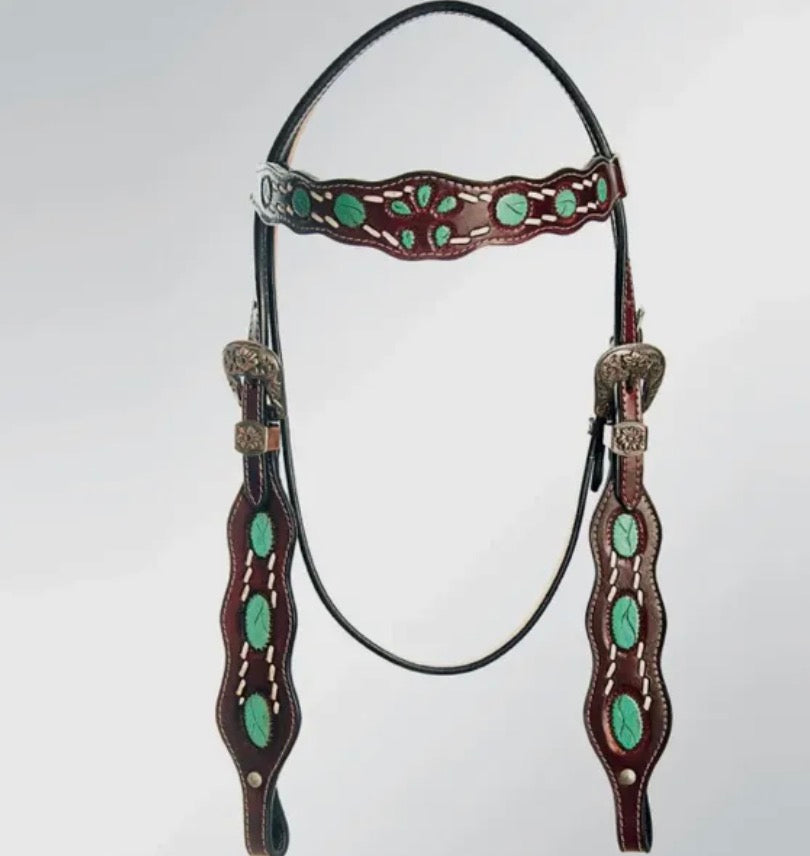 Teal/Brown Decorative Western Headstall