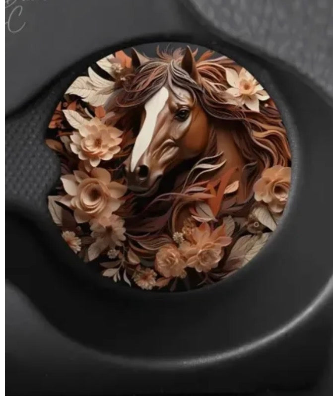 Brown Horse Car Coaster 2 Pack