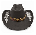 Black Floral Bull Cowboy Hat