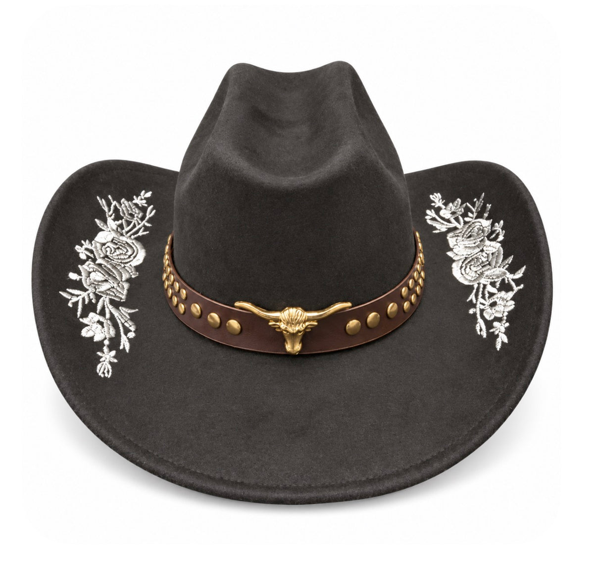 Black Floral Bull Cowboy Hat