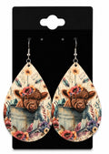 Highland Cow White Earrings