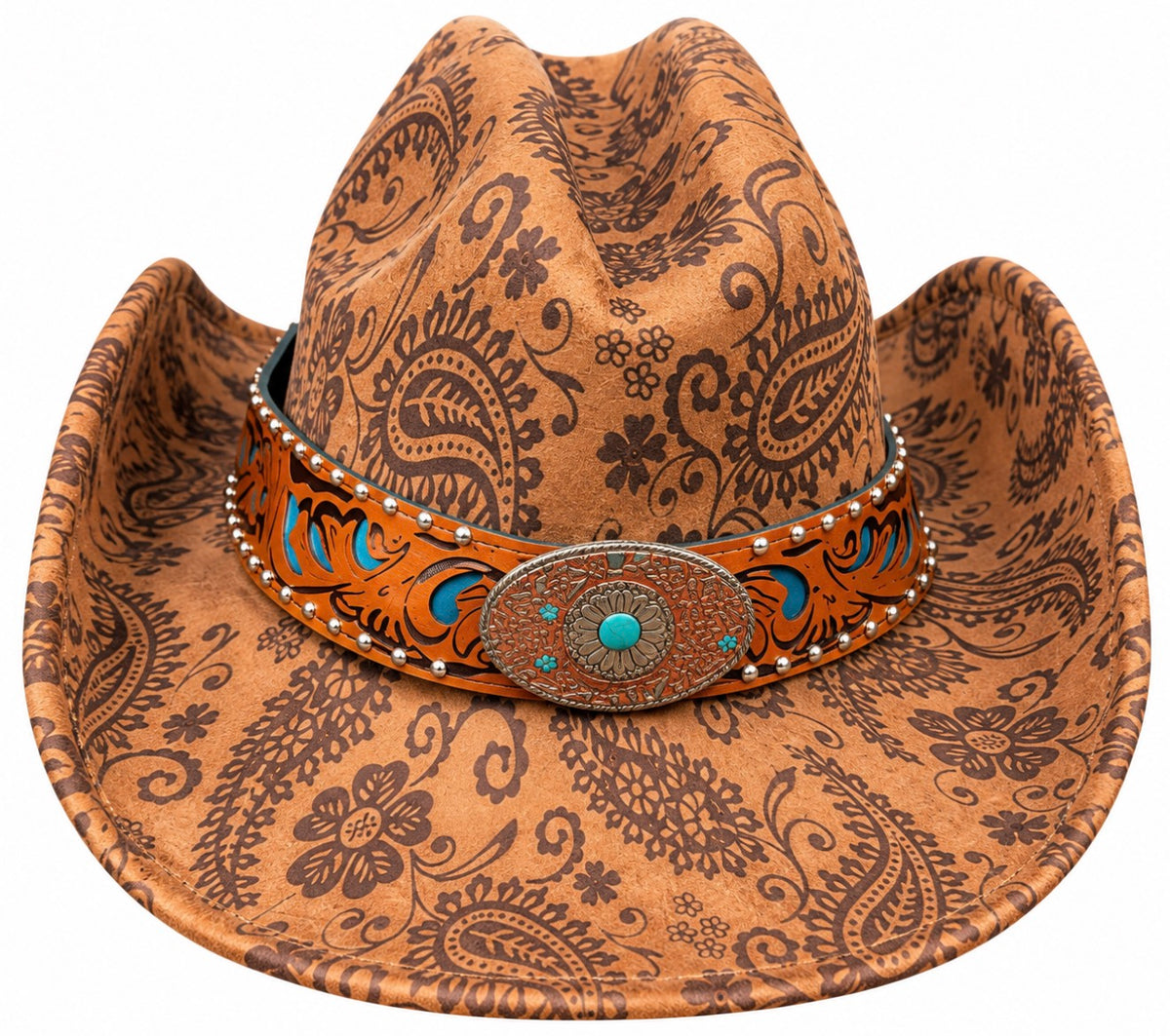 Brown Teal Floral Hat
