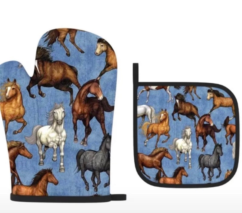Blue Horse Potholders