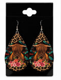 Floral Highland Cow Earrings