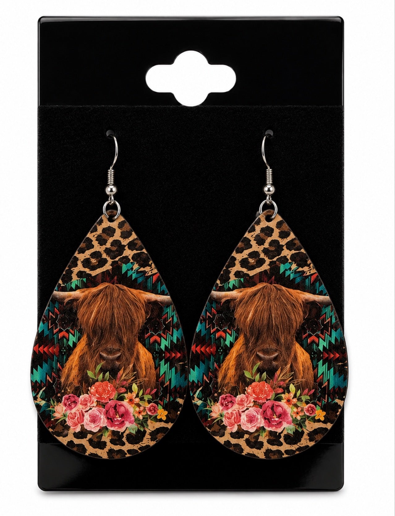 Floral Highland Cow Earrings