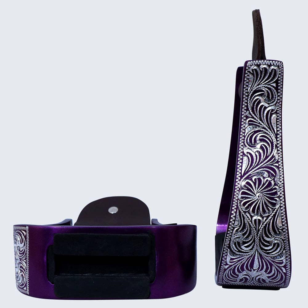 Hilason Western Aluminum Horse Riding Stirrups – Engraved Floral Design with Rubber Tread